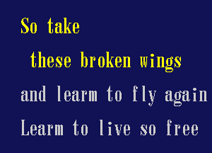 SotMm

these broken wings

and learm to fly again

Learm to live so free