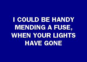 I COULD BE HANDY
MENDING A FUSE,
WHEN YOUR LIGHTS
HAVE GONE