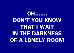 OH .......
DON,T YOU KNOW
THAT I WAIT
IN THE DARKNESS
OF A LONELY ROOM

g