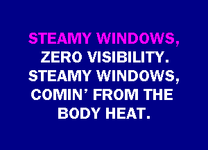 STEAMY WINDOWS,
ZERO VISIBILITY.
STEAMY WINDOWS,
COMIW FROM THE

30'