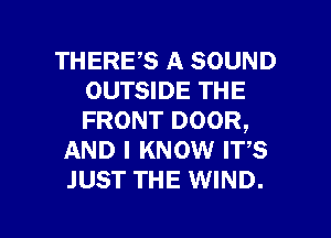 THERE,S A SOUND
OUTSIDE THE
FRONT DOOR,

AND I KNOW IT,S
JUST THE WIND.

g