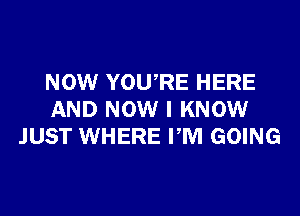 NOW YOU,RE HERE

AND NOW I KNOW
JUST WHERE PM GOING