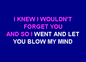 l KNEW I WOULDN'T
FORGET YOU

AND SO I WENT AND LET
YOU BLOW MY MIND