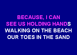 BECAUSE, I CAN
SEE US HOLDING HANDS
WALKING ON THE BEACH
OUR TOES IN THE SAND