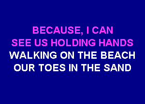 BECAUSE, I CAN
SEE US HOLDING HANDS
WALKING ON THE BEACH
OUR TOES IN THE SAND