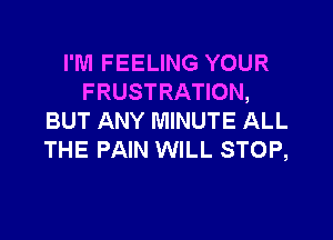 I'M FEELING YOUR
FRUSTRATION,

BUT ANY MINUTE ALL
THE PAIN WILL STOP,