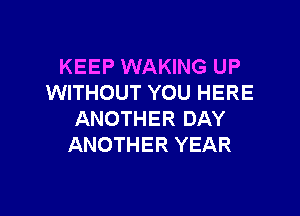 KEEP WAKING UP
WITHOUT YOU HERE

ANOTHER DAY
ANOTHER YEAR