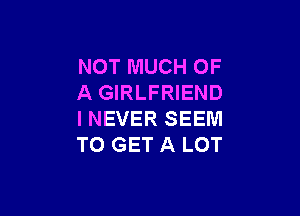 NOTMUCHOF
A GIRLFRIEND

INEVER SEEM
TO GET A LOT