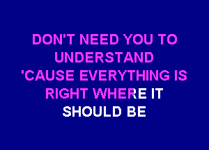 DON'T NEED YOU TO
UNDERSTAND
'CAUSE EVERYTHING IS
RIGHT WHERE IT
SHOULD BE