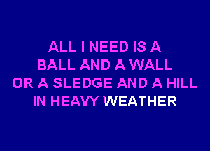 ALL I NEED IS A
BALL AND A WALL
OR A SLEDGE AND A HILL
IN HEAVY WEATHER