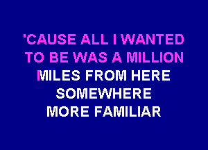 'CAUSE ALL I WANTED
TO BE WAS A MILLION
MILES FROM HERE
SOMEWHERE
MORE FAMILIAR