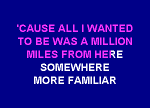 'CAUSE ALL I WANTED
TO BE WAS A MILLION
MILES FROM HERE
SOMEWHERE
MORE FAMILIAR