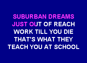 SUBURBAN DREAMS
JUST OUT OF REACH
WORK TILL YOU DIE
THAT'S WHAT THEY
TEACH YOU AT SCHOOL