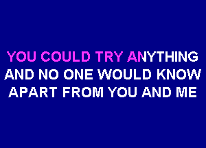 YOU COULD TRY ANYTHING
AND NO ONE WOULD KNOW
APART FROM YOU AND ME