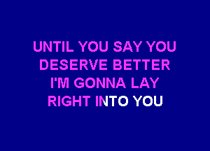UNTIL YOU SAY YOU
DESERVE BETTER

I'M GONNA LAY
RIGHT INTO YOU