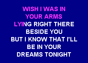 WISH I WAS IN
YOUR ARMS
LYING RIGHT THERE
BESIDE YOU
BUT I KNOW THAT I'LL
BE IN YOUR
DREAMS TONIGHT