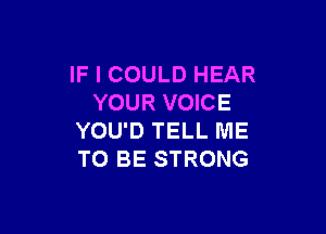 IF I COULD HEAR
YOUR VOICE

YOU'D TELL ME
TO BE STRONG