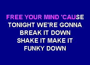 FREE YOUR MIND 'CAUSE
TONIGHT WE'RE GONNA
BREAK IT DOWN
SHAKE IT MAKE IT
FUNKY DOWN