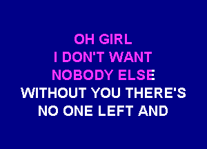 OH GIRL
I DON'T WANT
NOBODY ELSE
WITHOUT YOU THERE'S
NO ONE LEFT AND

g