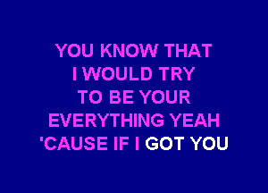 YOU KNOW THAT
I WOULD TRY

TO BE YOUR
EVERYTHING YEAH
'CAUSE IF I GOT YOU