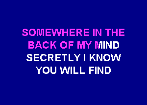 SOMEWHERE IN THE
BACK OF MY MIND
SECRETLYI KNOW

YOU WILL FIND

g