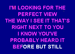 I'M LOOKING FOR THE
PERFECT VIEW
THE WAY I SEE IT THAT'S
RIGHT NEXT TO YOU
I KNOW YOU'VE
PROBABLY HEARD IT
BEFORE BUT STILL