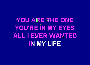 YOU ARE THE ONE
YOU'RE IN MY EYES

ALL I EVER WANTED
IN MY LIFE