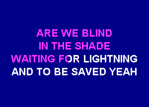 ARE WE BLIND

IN THE SHADE
WAITING FOR LIGHTNING
AND TO BE SAVED YEAH