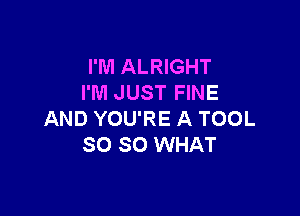 I'M ALRIGHT
I'M JUST FINE

AND YOU'RE A TOOL
SO SO WHAT