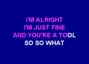 I'M ALRIGHT
I'M JUST FINE

AND YOU'RE A TOOL
SO SO WHAT