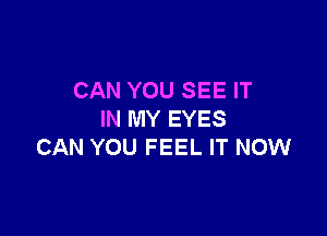 CAN YOU SEE IT

IN MY EYES
CAN YOU FEEL IT NOW