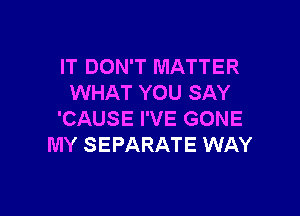 IT DON'T MATTER
WHAT YOU SAY

'CAUSE I'VE GONE
MY SEPARATE WAY