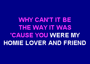 WHY CAN'T IT BE
THE WAY IT WAS
'CAUSE YOU WERE MY
HOMIE LOVER AND FRIEND