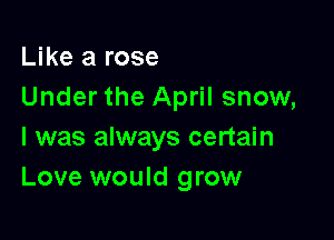 Like a rose
Under the April snow,

I was always certain
Love would grow
