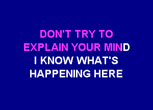 DON'T TRY TO
EXPLAIN YOUR MIND

I KNOW WHAT'S
HAPPENING HERE