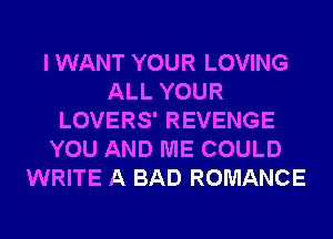I WANT YOUR LOVING
ALL YOUR
LOVERS' REVENGE
YOU AND ME COULD
WRITE A BAD ROMANCE