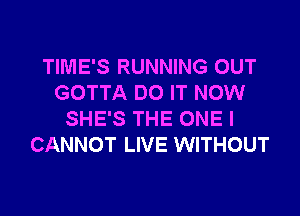 TIME'S RUNNING OUT
GOTTA DO IT NOW

SHE'S THE ONEI
CANNOT LIVE WITHOUT