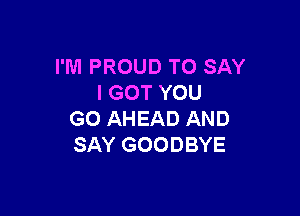 I'M PROUD TO SAY
I GOT YOU

GO AHEAD AND
SAY GOODBYE