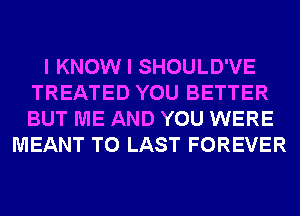 I KNOW I SHOULD'VE
TREATED YOU BETTER
BUT ME AND YOU WERE

MEANT T0 LAST FOREVER