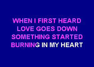 WHEN I FIRST HEARD
LOVE GOES DOWN
SOMETHING STARTED
BURNING IN MY HEART