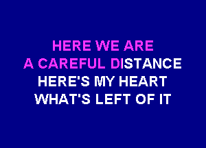 HERE WE ARE
A CAREFUL DISTANCE
HERE'S MY HEART
WHAT'S LEFT OF IT

g