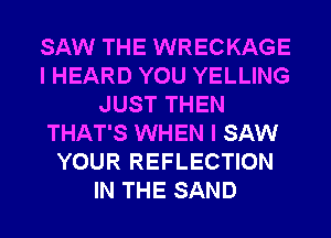 SAW THE WRECKAGE
I HEARD YOU YELLING
JUST THEN
THAT'S WHEN I SAW
YOUR REFLECTION
IN THE SAND