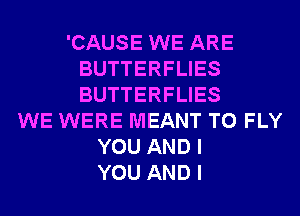 'CAUSE WE ARE
BUTTERFLIES
BUTTERFLIES

WE WERE MEANT T0 FLY
YOU AND I
YOU AND I