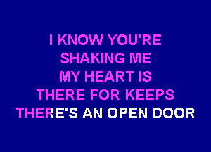 I KNOW YOU'RE
SHAKING ME
MY HEART IS
THERE FOR KEEPS
THERE'S AN OPEN DOOR