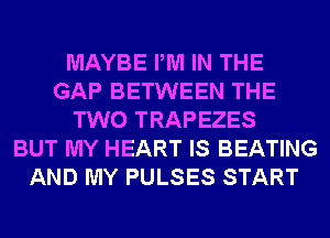MAYBE PM IN THE
GAP BETWEEN THE
TWO TRAPEZES
BUT MY HEART IS BEATING
AND MY PULSES START