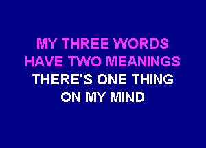 MY THREE WORDS
HAVE TWO MEANINGS
THERE'S ONE THING
ON MY MIND