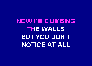 NOW PM CLIMBING
THE WALLS

BUT YOU DOWT
NOTICE AT ALL