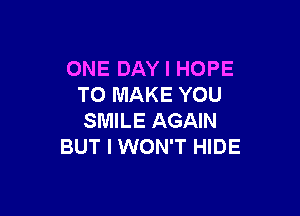 ONE DAY I HOPE
TO MAKE YOU

SMILE AGAIN
BUT I WON'T HIDE