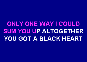 ONLY ONE WAY I COULD
SUM YOU UP ALTOGETHER
YOU GOT A BLACK HEART