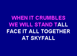 WHEN IT CRUMBLES
WE WILL STAND TALL
FACE IT ALL TOGETHER
AT SKYFALL